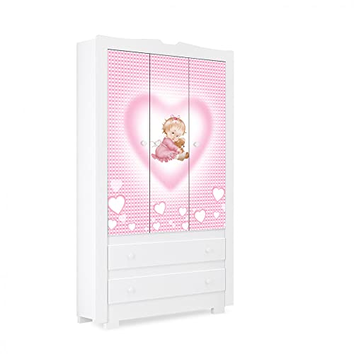 Guarda-Roupa Infantil Happy 3 PT Branco e Rosa
