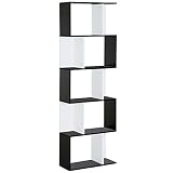 HOMCOM Bücherregal S-förmig Ausstellungsregal Standregal 5-stöckiger moderner Raumteiler Spanplatte Schwarz 60 x 24 x 184,5 cm