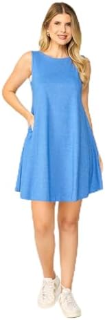 Vestido Regata Feminino, Algodão Casual com Bolsos Laterais Tribo...