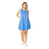 Vestido Regata Feminino, Algodão Casual com Bolsos Laterais Tribo Livre (BR, Alfa, GG, Regular, Regular, Azul Aço)