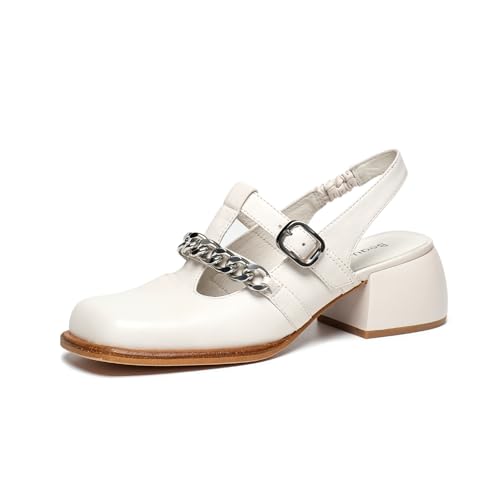 Image of BEAU TODAY Women's Beige Mary Jane Pumps, Size 12, Casual Dress Shoes for Women, Spring /Autumn /Fall, Platform Heel, Leather Sole