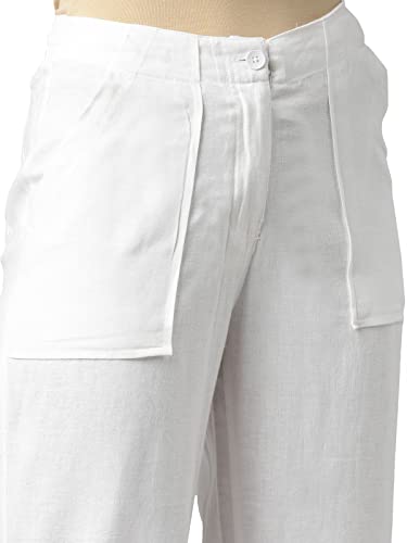Image of GO COLORS Solid Linen Cargo Pants for Women | Full Length, Mid Rise, Side Pockets