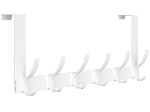 Optish Porte Manteau pour Porte 12 Crochets Sans Perçage, Patère Porte Accrochable pour Salle de Bain et Cuisine (Blanc)