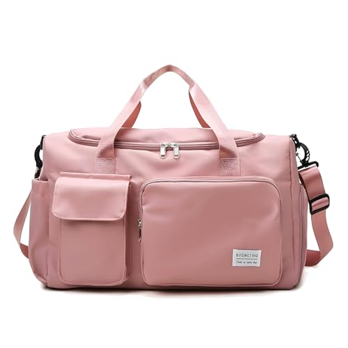 Image of 41L Expandable Travel Duffle Bag for Women | Waterproof Nylon Foldable Travel Bag | Overnight Luggage Handbag with Wet Pocket | Lightweight Carry-On Gym & Weekend Bag for Ladies (Pink Gym Bag)