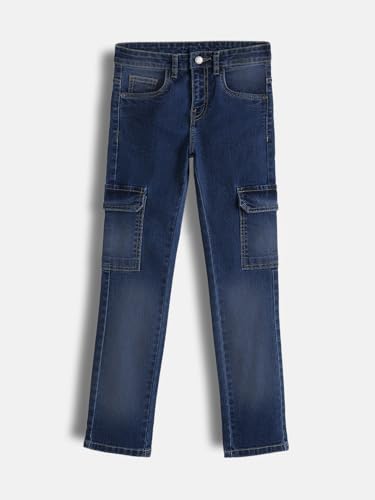Image of Urbano Juniors Boy's Slim Fit Washed Denim Cargo Jeans with 6 Pockets Stretchable