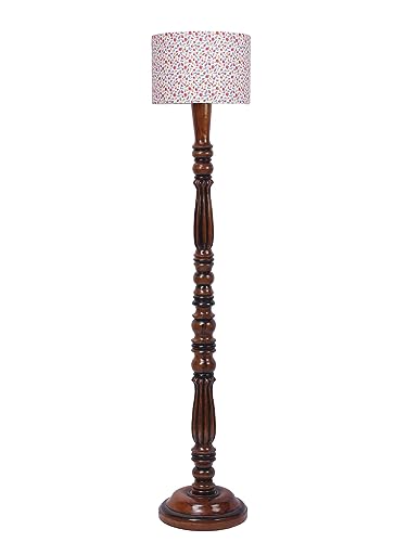 Image of Cotton Shade Floor Lamp with Wooden Base - Height 56 Inches, Colour | Modern Standing Lamp for Living Room, Bedroom, Office | Stylish & Decorative Home Lighting | Elegant Decor
