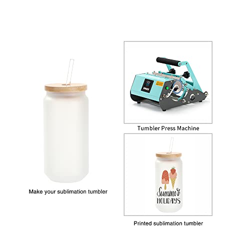 Image of PYD Life 12 Pack Sublimation Glass Cans Blanks Frosted 18 OZ with Bamboo Lid and Clear Glass Straw Beer Cans Wide Mouth Jar Tumbler Cups Mugs for Iced Coffee,Juice,Soda,Drinks,Beer