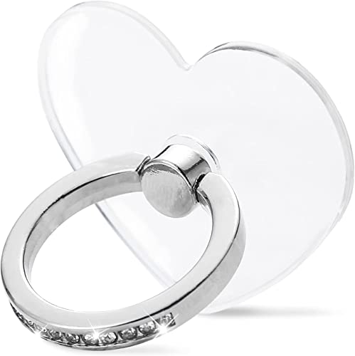 Image of KolorFish Transparent Mobile Phone Ring Stand Holder Mobile Phone Ring Holder Finger Grip 360 Degree Rotation (Bling Silver Transparent Heart)