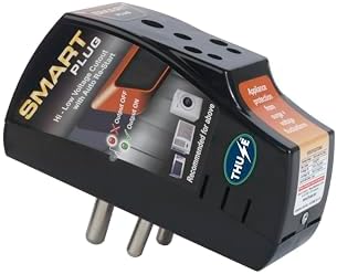 16A Smart Plug (Black) Washing Machine Voltage Protector, Water Heater, Microwave, Dishwasher, AC, EV Charger, High/Low Voltage Trip Safety cutout with auto-restart + Surge Protection upto 4000 Volts