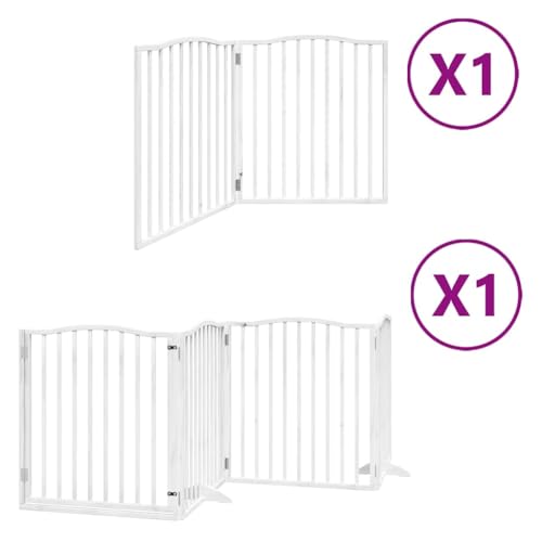 6- TLG. faltbares Hundetor aus Pappelholz mit Tür, 480 cm, weiß, ohne Bohren montierbar, mit Zwei Stützbeinen und abschließbarer Tür für Sicherheit-2