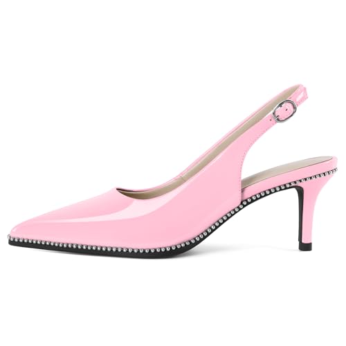 Image of YODEKS Slingback Heels for Women Pointy Toe Beaded Heels Close Toe Kitten Heel Pumps 2.5 Inch Stiletto Pumps Wedding Party Dressy Shoes