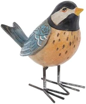 Pájaro de resina tallado con diseño floral acentuado de pájaro azul y amarillo para estantería, mantel de mesa, decoración de mesa de 5 pulgadas de