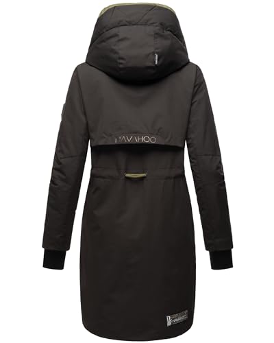 Navahoo Damen Mantel lange warme Winter Steppjacke mit Kapuze und magnetischen Elementen Snowelf Black Gr. M