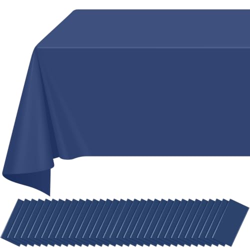 Image of 32 Pack Navy Blue Plastic Tablecloth for Rectangle Tables, Premium Decorative Navy Blue Disposable Table Cloths for Parties, Rectangle Party Table Cover for Birthday Wedding Banquet Event, 54x108 Inch