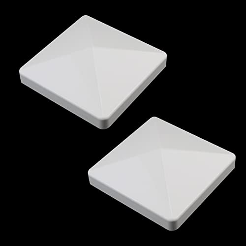 Dnyta 2 Pcs Post Caps White 4x4 Inches Vinyl Fence Cap PVC Top Panel Pyramid Fence Post Cap