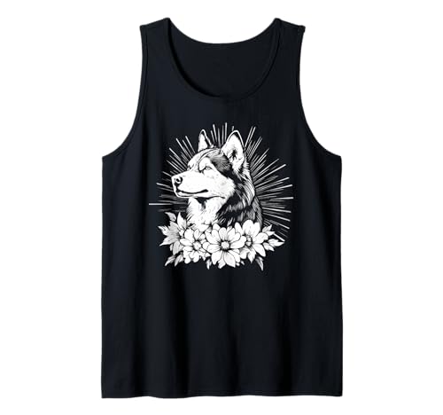 Tatuaje de estilo retro para amantes de los perros de Alaska Malamute Camiseta sin Mangas