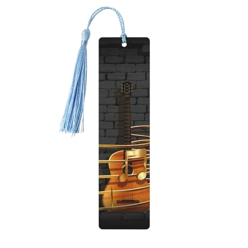 Note ギタープリント タッセル付き木製ブックマーク 5個 読書ページマーカー ブックマーク 男性女性へのギフトに