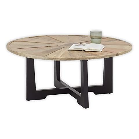 Stella Trading Morena Coffee Solid Wood Mango Round Sofa Table with Black Metal Frame, Mangoholz, 90 x 47 x 90 cm Cover