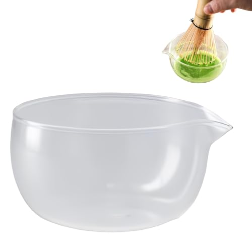 oooaooo Cuenco para matcha con vertedor, 370 ml, ensaladera de cristal, cuenco para matcha con boquilla, cuenco para matcha con boquilla de cristal, cuenco para matcha para rituales tradicionales de