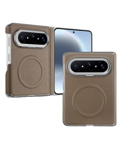Coque Huawei Pura X Max en cuir gris avec protection de charnière intégrale