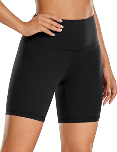 CRZ YOGA Womens ButterLuxe Biker Shorts 6 Inches - High Waist Workout Athletic Running Spandex Yoga Shorts Black M