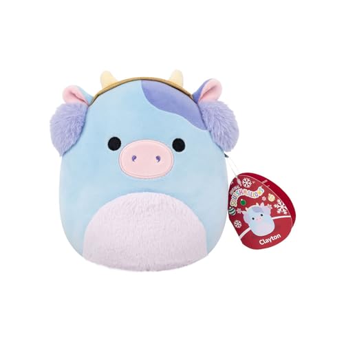 Squishmallows SQXM01275 - Clayton la Vaca con Orejeras (19 cm), Peluche Oficial de Jazwares, Supersuave