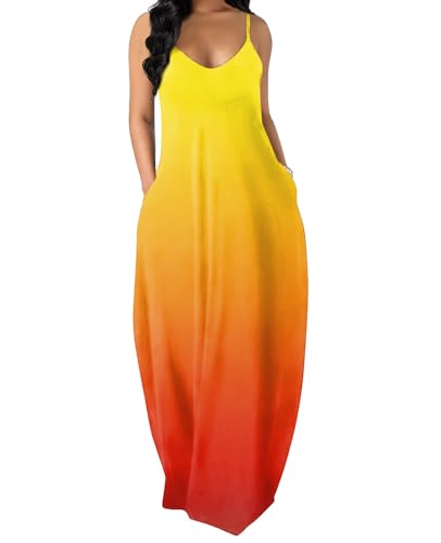 OFEEFAN Maxi Dress for Women Plus Size Flattering Dress to Hide Belly Gradient 3XL