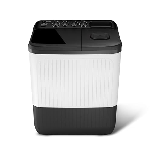 Image of Lloyd 8 kg 5 Star Semi Automatic Top Load Washing Machine |1300 RPM | Detergent Storage Zone | 3 Wash Programs | Swift Dry | Magic Filter, (GLWS805AODDG, Dark Grey and White)