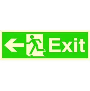 Glow In The Dark Exit Left Sign 300mm x 100mm - Rigid Plastic
