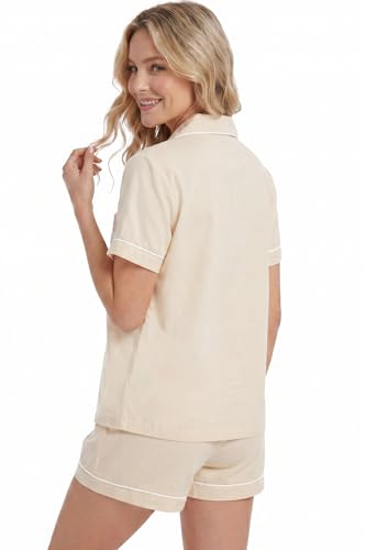 Image of LUBOT 100% Cotton Pajamas for Women 2 Piece PJ Set Button-Down Soft Knit Short Sleeve Summer Sleepwear Loungewear XS-XXL