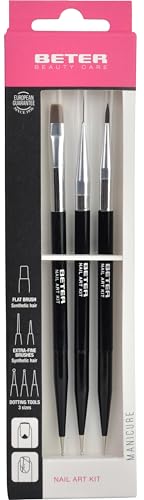 Beter - Set of 3 Dual-Ended Nail Art Brushes, Professional Nail Brush and Dotting Tool, Ideal for French Manicure, Fine Details and Gradients, Nail Art Decoration Kit, Nail Design - Image 2