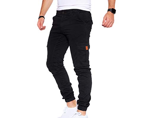 Styleko Cargohose Herren Cargohose aus Baumwolle Outdoorhose männer verwaschen Cargohose Chino Hose Sporthose Freizeithose Jogging treckking Casual Hose |6 Taschen 8001 (Black- Guertel, 32) Cover