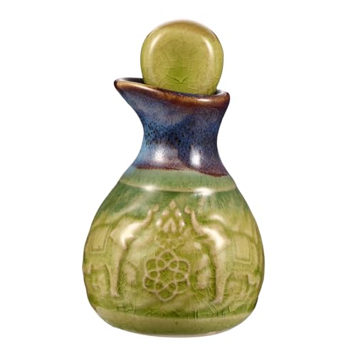 BEBEMOKO Bottiglia Profumo in Ceramica Verde con Tappo Sigillante Dosatore per Essenziali e Decorativa e Multiuso con Bocca Larga Facile da Riempire