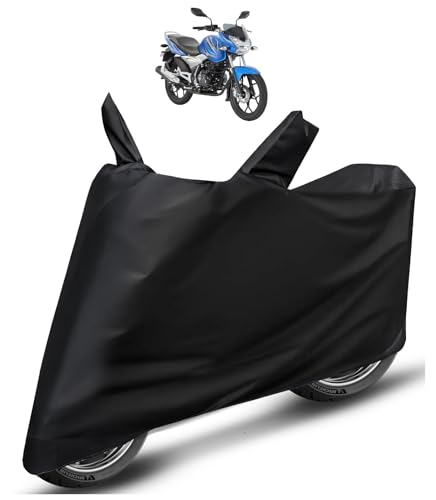 Image of Auto Hub Bike Cover Compatible with Bajaj Discover 125 with Mirror Pocket, Dustproof, Heat Resistant, Triple Stitched, Discover 125 Bike Cover- Plain Black