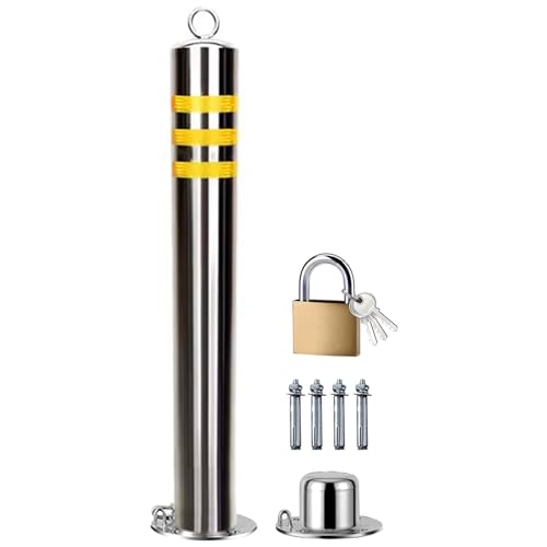 Wzmazingly Mobile Barriera Parcheggio Auto, Rimovibile In Acciaio Inox Dissuasore Parcheggio Per Vialetti, Riflettente Parcheggio Privato Paletto Di Avvertimento, Altezza 600mm