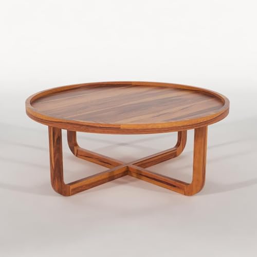 Image of Wooden Coffee Table for Living Room | Solid Sheesham Wood Round Center Tea able for Home Furniture (Honey Finish)
