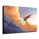 Normandy SR2-Mass Effect in The Clouds Poster Canvas Wall Art Picture Print Modern Home Bedroom with Frameless Decor (Framed,24×36inch)