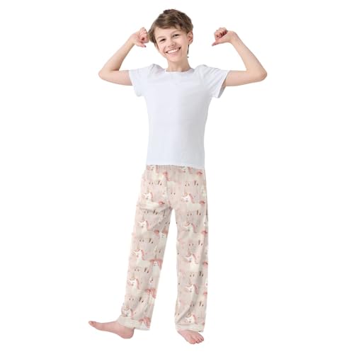 Unicorn Pink Background Pajamas Bottoms with Pockets Comfy Pjs Sleepwear Elastic Waistband Pajamas Pants Lounge Pants for 6-14 Years2