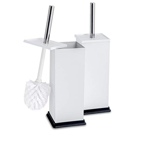Harbour Housewares Escobilla de baño con Tapa - Vaso escobillero Cuadrado - Blanco - Pack de 2