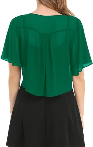 Image of Women's Solid Puff Sleeve Kimono Short Cardigan Loose Cover Up Casual Blouse Top Chiffon