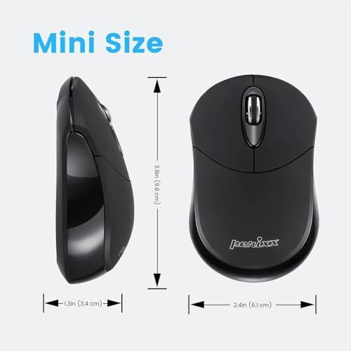 Image of Perixx PERIMICE-802B Wireless Bluetooth Mouse - Portable Design for Windows, iOS, and Android Tablet - Black Rubber Black