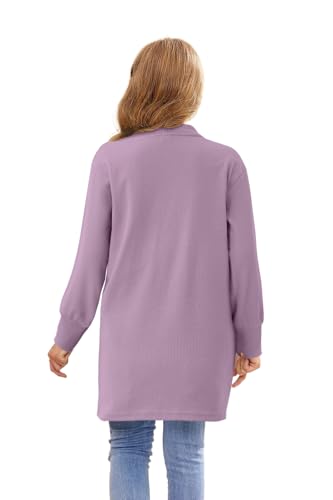 Image of Girls Open Front Cardigan Long Sleeve Casual Fall Winter Loose Knit Sweaters Coat with Pockets
