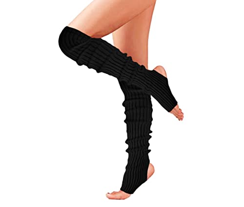 Women Long Knitted Stirrup Leg Warmers Over Knee High Neon Ribbed Leg Warmers for 80s Party Dance Sports