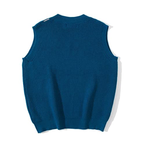 Men Solid Sleeveless Sweaters Wild Pullover Sweater Tops V-Neck Casual Sweater Vest Orange #TOP3