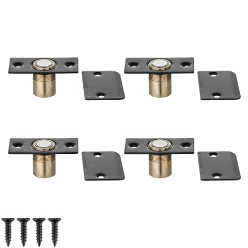 Image of JQK Closet Magnetic Door Ball Catch Hardware, 430 Stainless Steel Catch Adjustable with Strike Plate, Black Finish 4 Pack, HBC120-BK-P4