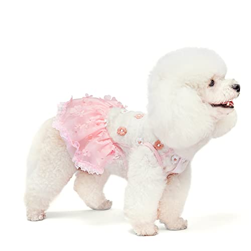 Dogs Wedding Dresses Flower Tutu Skirt With Detachable Train For Small Medium Dog Pet Outfit Formal Apparel Princess Clothes For Birthday Party Costume (Pink Set, S) #TOP4