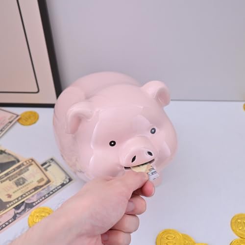 Image of 8 inch Piggy Bank for Adults Must Break to Open,Ceramic,Girls Piggy Bank for Boys,Money Box for Cash Gift,Coin Bank,Tip Jar,Alcancias De Dinero para Adultos Ninos,Piggy Bank for Kids,Cash