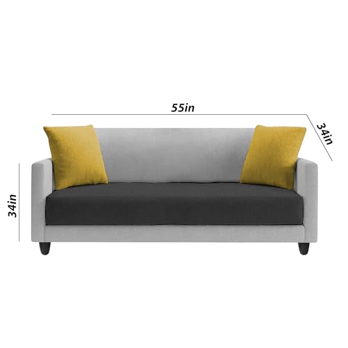 Image of Casaliving Dominic 2 Seater Sofa Set for Living Room (Black Grey Fabric) Premium Fabric Sofa