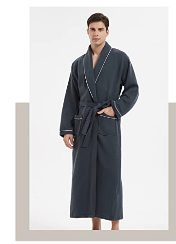 Mens Knit Waffle Robe Full Length Bathrobe Spa Robe Long Sleeves Kimono Adult Hotel Nightgown3