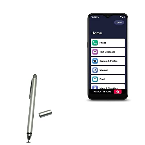 BoxWave Stylus Pen Compatible with Jitterbug Smart3 - DualTip Capacitive Stylus, Fiber Tip Disc Tip Capacitive Stylus Pen - Metallic Silver